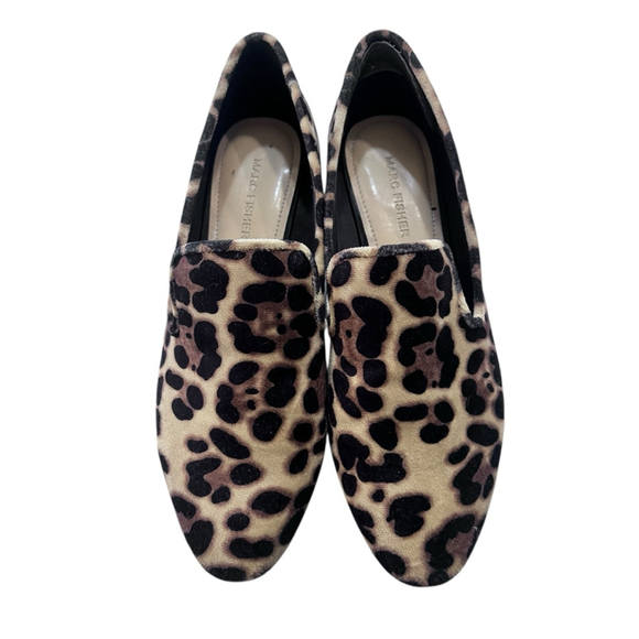 Marc Fisher Velvet Leopard Print Loarer Slip On Shoes Size 7.5M Studded Brown - Picture 2 of 6